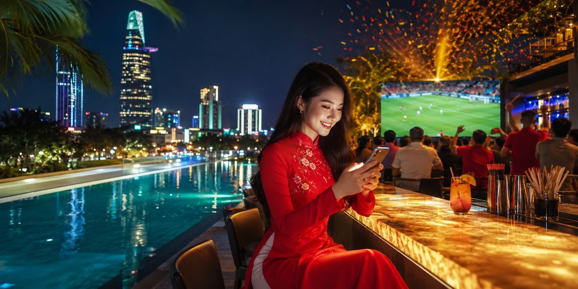 Người dùng TP.HCM theo dõi kèo bóng đá trực tuyến trong trang phục áo dài truyền thống